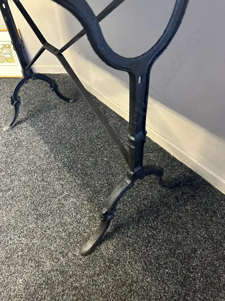 French Bistro Table With Painted Wrought Iron Base and Oval Marble Top H73, L120, D60cm. Image 1++